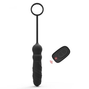 Männliches Prostata-Massagegerät, Vibrator, vibrierender Schwanz, Penisring, Buttplug, Erwachsene Paare für Männer, kabellose Fernbedienung, Anal-Buttplug 210618235F