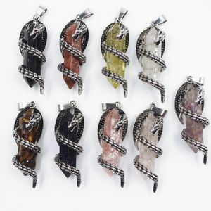 Dragon Winding Natural Stone Pendant Resin coated crushed Chip stone crystal Hexagon point Shape Crystal Agate Charms Necklace Jewelry Making Accessory