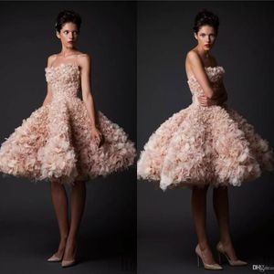 Krikor Jabotian Vintage-Hochzeitskleider, trägerlos, knielang, kurze Brautkleider, Tüll, A-Linie, Übergröße, Rouge-Hochzeitskleid241w