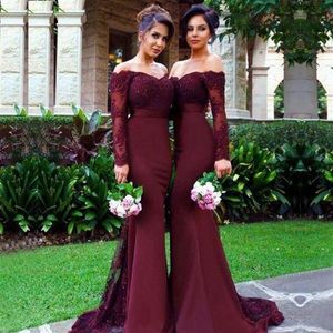 Off The Shoulder Bridesmaids Dresses Burgundy Long Sleeve Mermaid Custom Made Maid Of Honor Gowns Evening Dress216k