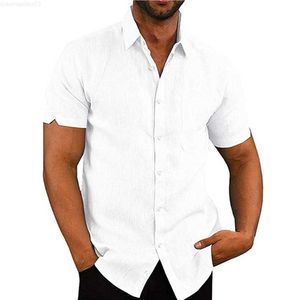 Camisetas de hombre Camisas de lino de algodón para hombre Verano de manga corta Casual Tops sueltos Botones de cuello vuelto Camiseta Ropa M-3XL Para envío gratis L230720