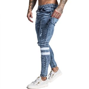 Jeans Gingtto Mens Skinny Slim Fit Jeans Rasgados Grandes e Altos Stretch Blue Jeans para Homens Cintura Elástica Desgastada 32 Pernas 30 zm49 CX2848