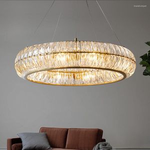 Pendant Lamps LED Modern Round Glass Golden Chandelier Hanging Light Fixture Glitter Suspension Crystal Lamp Lustre For Living Dinning Room