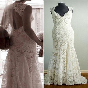 Modern Keyhole Back Lace Wedding Dresses Gown Mermaid Cap Short Sleeves Long Designer Real Pos Bridal Gowns Plus size2197