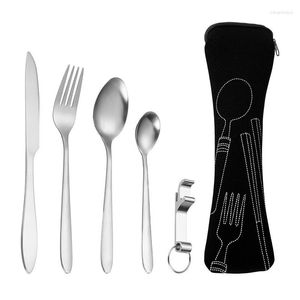 Conjunto de talheres de viagem portátil conjunto de talheres com estojo de aço inoxidável colher garfo faca almoço talheres acessórios de cozinha