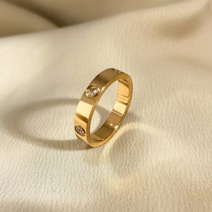 Trendy Stainless Steel Rose Gold Color Love Ring for Women Men Couple Shiny Zircon Rings Jewelry Wedding Gift
