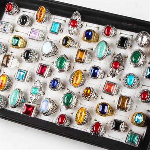 Neue 50 Stück Packung Türkis Ring Herren Damen Modeschmuck Antik Silber Vintage Naturstein Ring Party Gifts266M
