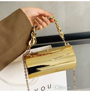 Fashionable Acrylic Mirror Cylinder Bag New Chain Mouth Red Bag Candy Color Temperament Dinner Bag Crossbody Box Bags