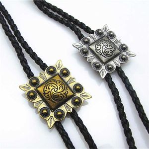 Bolo Ties Bolo Tie Nowy kwadratowy wzór łańcucha koszuli retro poirot liną skórzany naszyjnik długi krawat wisiorek HKD230719