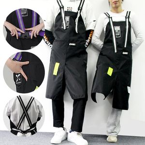 Cutting Cape Trendy Aprons Waterproof Oil Resistant 2 Bags Bibs Coffee Shop Hairdresser Slit Overall Chef Adjustable Nail Salon Apron 230719