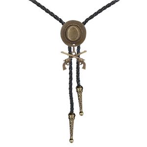 Bolo Ties Western cowboy double gun hat bolo tie riding fashion accessories metal bolo tie HKD230719