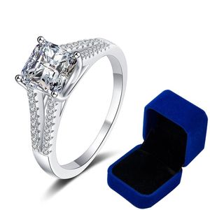 Anéis de Noivado Moissanite com Corte Asscher Certificado 2ct Banhado a Ródio Aliança de Casamento com Diamante de Prata 925 Conjunto de Anel de Teste de Passagem Perfeito276w