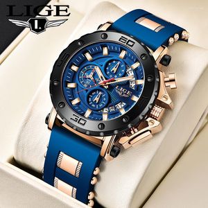 Armbandsur män tittar på Lige Business Fashion Silicone Strap Quartz Watches For Waterproof Luminous Casual Sport