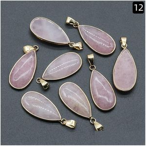 Charms naturliga kristallstenguldpläterade vattendroppe Aventurine Rose Quartz Tigers Eye Opal Agate Pendants Diy Necklace Jewel Dhgarden Dhybj