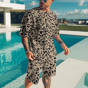 Männer Trainingsanzüge Herren Gepunktetes T-Shirt-Set Leopard 3D-Druck Übergroßer Kurzarmanzug Outfits Männliche Hipster Streetwear-Kleidung 230720