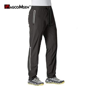 Mens Pants Magcomsen Yaz Hızlı Kurutma Sporları Jogging Yansıtıcı şerit fermuar cep izleme giyim pantolonlar fitness eğitimi 230720