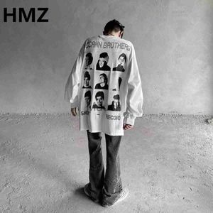 Herr t-shirts hmz män lång ärm tshirts hösttryck goic vintage ulzzang mysig high street streetwear baggy koreansk trendig hajuku bf ny j230721