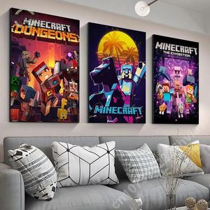 Game Mine Craft Leinwandgemälde, Wandkunst, Cartoon-Poster und Drucke für Zuhause, Hintergrund, Kinder, Teenager, Schlafzimmer, Dekoration, Bild w06