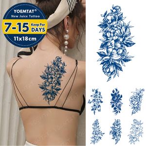 Juice Ink Tattoos Body Art Lasting Waterproof Temporary Tattoo Sticker Line Flowers Tatoo Arm Fake Waist Back Tatto Women Men