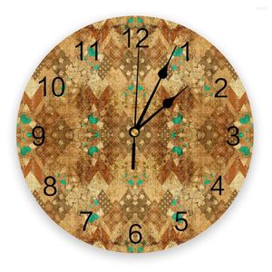 Wall Clocks Retro Morocco Ethnic Diamond Lattice Print Clock Art Silent Non Ticking Round Watch For Home Decortaion Gift