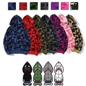 Kamuflaj kapüşonlu erkek tasarımcı köpekbalığı kapüşonlu erkek tasarımcılar hoodies bayan ceketler kapüşonlu sweatshirt kapüşonlu kazak hırka fermuar gündelik uzun kollu 3xl