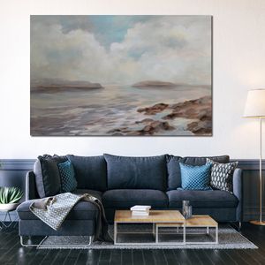 Modern Abstract Canvas Art Distant Island Handgjorda oljemålning Samtida väggdekor