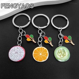Metal Summer Fruit Keychains Free Shipping Lemon Keychain for Key Cute Melon Card Holder Pitaya Key Ring