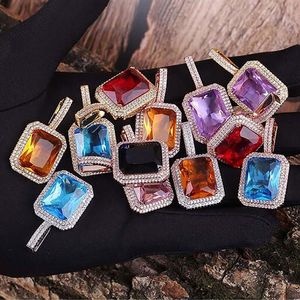 18K Gold Gem Stone Red Blue Purple Black Lab Ruby Pendant Necklace Micro Pave Bling Bling Pendant Hip hop Jewelry2318