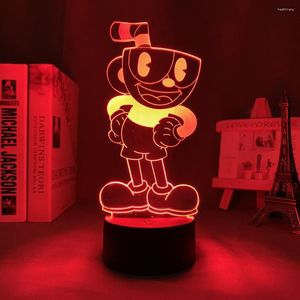 Luci notturne Gaming Led Light Mugman Red Cuphead per la decorazione della camera da letto del bambino Nightlight Regalo di compleanno Room Decor 3d Lamp