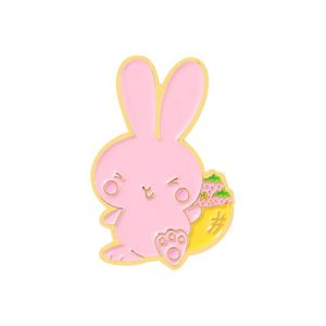 Pins Brooches Pink Rabbits Enamel Cartoon Cute Animals Bunny Pins Bades For Denim Clothes Bag Kawaii Jewelry Christmas New Year Gif Dhqsv