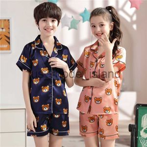 Pyjamas Fake Silk New Boys Pyjamas Kids Home Pyjama Set Girls Pyjamas Kids Cartoon Sleepwear Baby Nightwear Summer Pijamas For Kids X0721