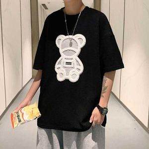 Camisetas Masculinas Privathinker Flock Printing Bear T-shirt Masculina Manga Curta Oversized Marca Tops Masculinos Verão Casual Unissex Roupas Coreanas J230516