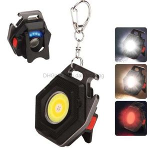 Multifunktionell bärbar lykta utomhus vandring fiske nyckelring cob camping lamplampor USB laddningsbar vattentät led mini Keyring camping ficklampa