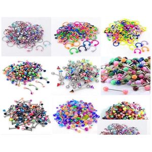 Anéis de nariz Studs 10 Pcsset Mistura de cores Moda Body Piercing Jóias Acrílico Aço Inoxidável Barra de Sobrancelhas Lip Barbell Anel de Umbigo Ea Dhufh