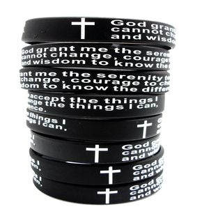 100 pçs Inspirational Inglês Serenidade Oração Silicone Pulseiras Homens Cristãos Cross Moda Pulseiras Inteiras GOD SERENITY Jewe2490