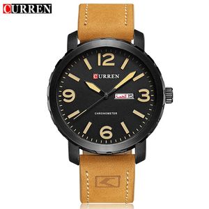 Saat erkekleri moda markası curren casual deri iş izle erkekler sergilenen tarih hafta kuvars erkek kol saati montre homme275k