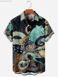 Men's Casual Shirts New Octopus Shirts for Men And Women Hawaiian Style Tentacle Print Short Sleeve Tops Casual Holiday Party Vacation Clothing L230721