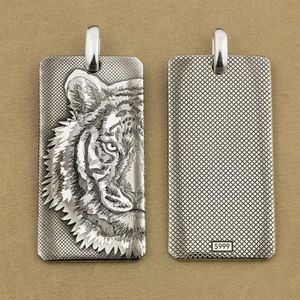 LINSION Deep Laser Engraved 999 Silver Tiger King DogTag High Details Mens Biker Punk Pendant 9X027S Just Pendant171o