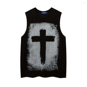 Canottiere da uomo High Street Hip Hop Personalità Cross Print T-shirt senza maniche Gilet sportivo Uomo Summer Fashion Simple Casual Loose Basketball