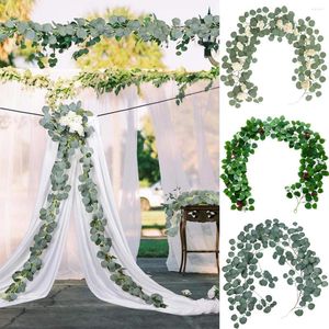 Flores decorativas Yan guirlanda de eucalipto artificial com seda falsa folha de dólar de prata verde videiras para festa de casamento arco decoração da parede