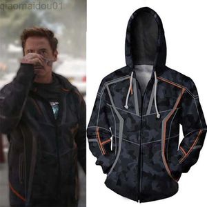 Moletons com capuz masculinos Tony Stark Jaqueta do mesmo estilo Moletom com capuz para homens e mulheres Moletom com estampa 3D Streetwear Casual Cospaly Roupas com zíper L230721