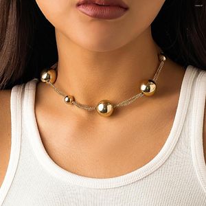 Pendant Necklaces Classic Goth Big Ball Bead Choker Necklace For Women Fashion Statement Vintage Punk Clavicle Chain Grunge Jewelry