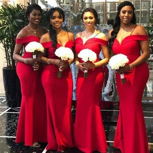 Elegant Red Mermaid Bridesmaids Dresses ASO EBI Black Girls Summer Wedding Guest Party Dress Plus Size Cheap BM0641339E