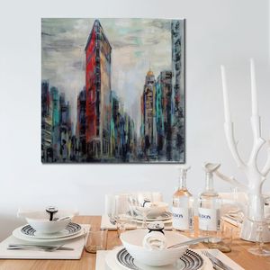 Wunderschönes Leinwand-Kunstwerk „Manhattan – Flatiron Building“, moderne abstrakte Landschaft, handgefertigtes Kunstwerk für die Bürowand