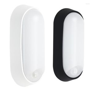 Lâmpada de parede AC220V 10W IP65 moderno ao ar livre à prova d'água corredor oval LED anteparo infravermelho Pir sensor de movimento luz