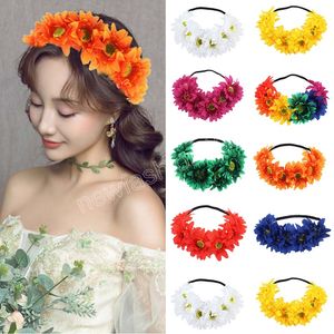 Solros Crown Boho Style pannband Kvinnor Bröllopsfestivaler Res Floral hårband med justerbara band hårtillbehör