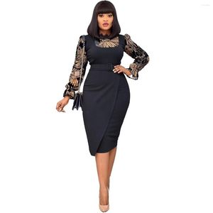 Ethnic Clothing African Pencil Dress Women Full Sleeve Knee Length Ropa Mujer Fashion Print Patchwork Elegant Office Lady 2023