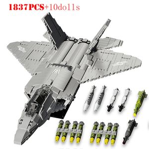 Figury zabawek akcji 1837 PCS F2 22 Raptor Fighter Building Bloks samolot WW2 Army Aircraft Soldier Bricks Dzieci