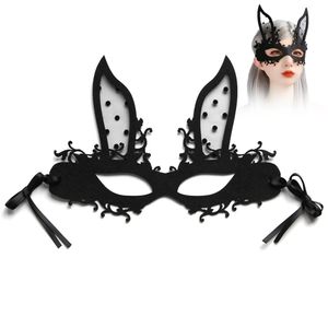 1Pc Black Eye Mask Bunny Ears Gothic Masquerade Mask Mardi Gras Eye Cover For Halloween Party Masquerade Bunny Ear Eye Mask