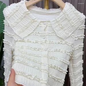 Blusas Femininas Blusa Casual Fêmea Sweet Ear Edge Doll Neck Lace Shirt Para Mulheres Primavera Sólido Online Top Manga Longa